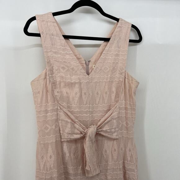 Rebecca Taylor Size 6 Pink Geo Eyelet Tie Front Dress V-Neck Embroidered Boho - Picture 4 of 10